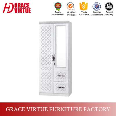 Factory wholesale price white 2 door wardrobe with mirror