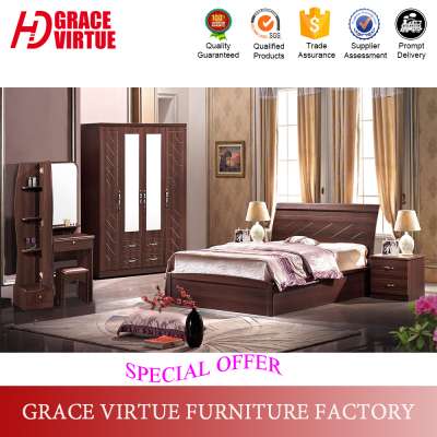 Cheap modern simple design PVC membrane bedroom set, MDF bedroom furniture